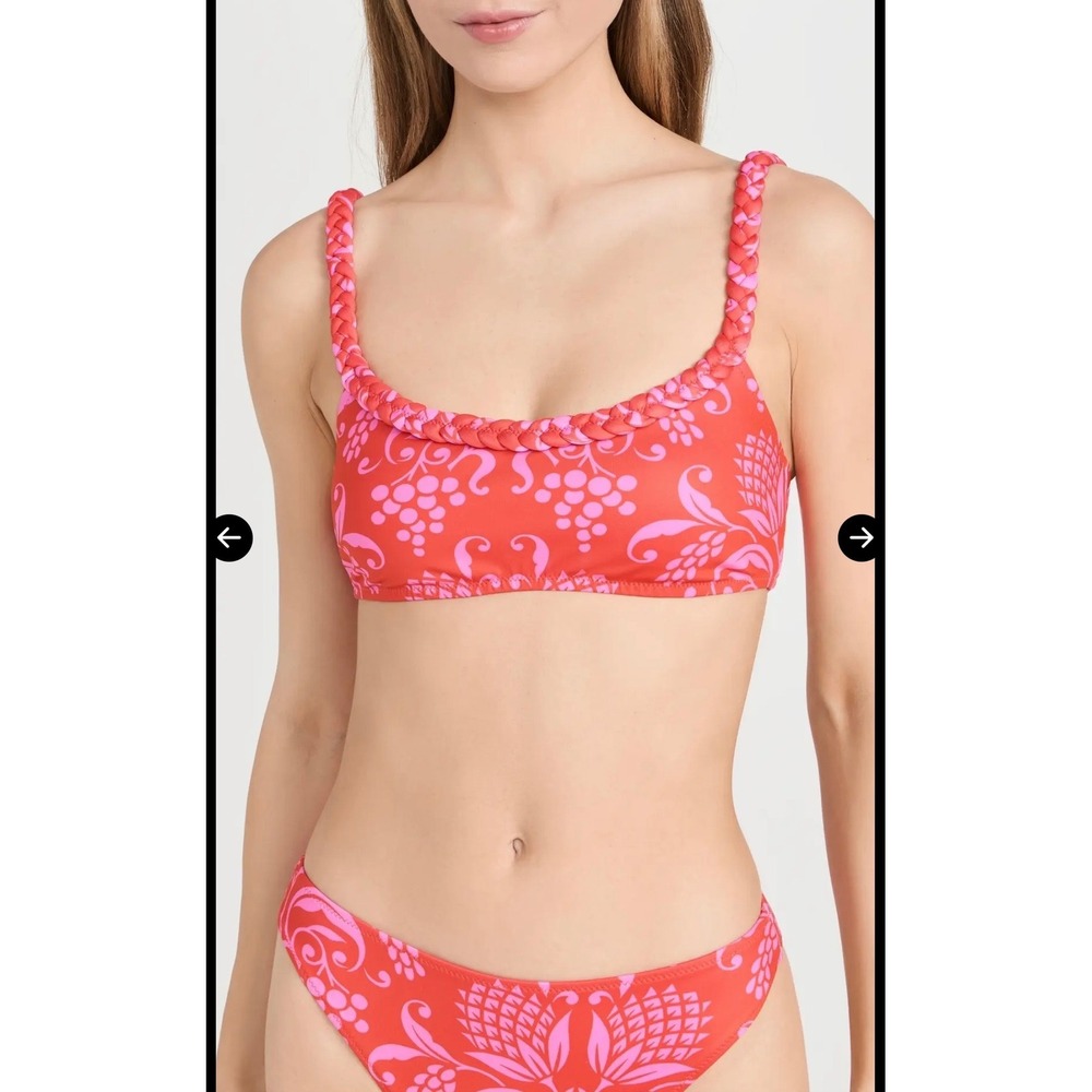 Rhode Bibi Bikini Top Anjuna Pink Red Tropical Braided Straps